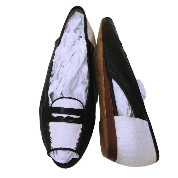 Vintage 80s Geoffrey Beene Bag Flat Shoes -6.5B Peek-a-Boo Toe Penny Loafer - Picture 1 of 11